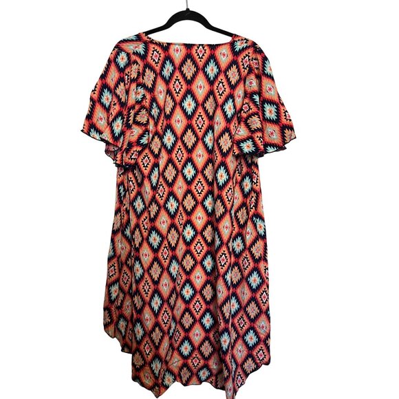 Lyss Loo Womens Aztec Print Flutter Sleeve Loose Fit Tunic Dress L/XL 100% Polye - Picture 2 of 6